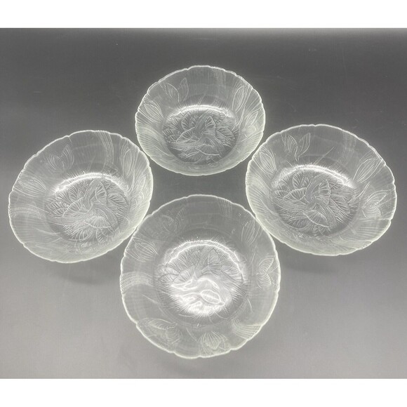 VTG Arcoroc SPRING BOUQUET Floral Glass Bowl 6.25” Set Of 4 EUC - Picture 1 of 6